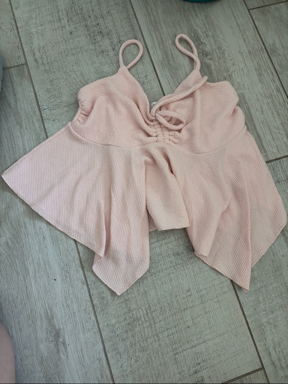 gaze Pale Pink Textured Handkerchief Hem Cami